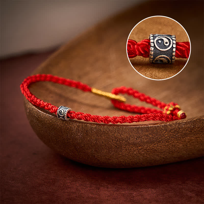 Buddha Stones Black Red String Yin Yang Protection Hand-Woven Minimalist Bracelet