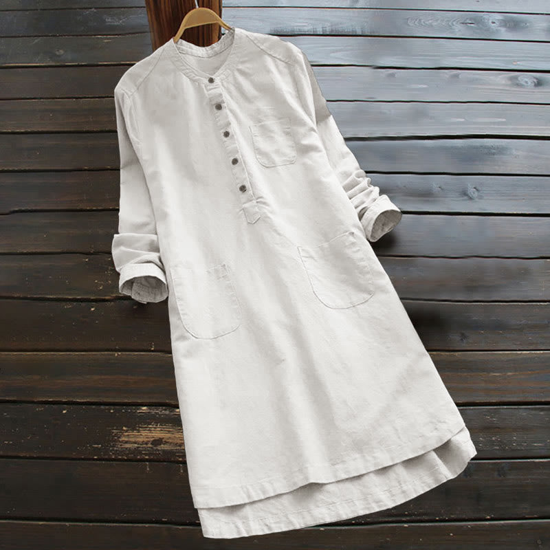 Buddha Stones Solid Buttons Long Sleeve Women's Shirt With Pockets
